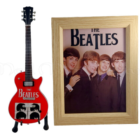 The Beatles Red Mini Guitar Set with 6x8 Framed Photo